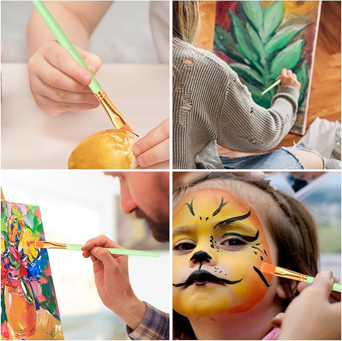 ESRICH Paint Brushes Set,8 Packs 80 Pcs Acrylic Paint Brush Set,St. Patrick's Party Acrylic Oil Watercolor, Face Nail Art, Miniature Detailing,Rock Painting,Painting Artist Professional Kits(Green) 