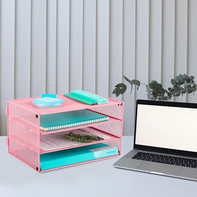 EASEPRES 3 Tier Paper Organizer Tray, Pink