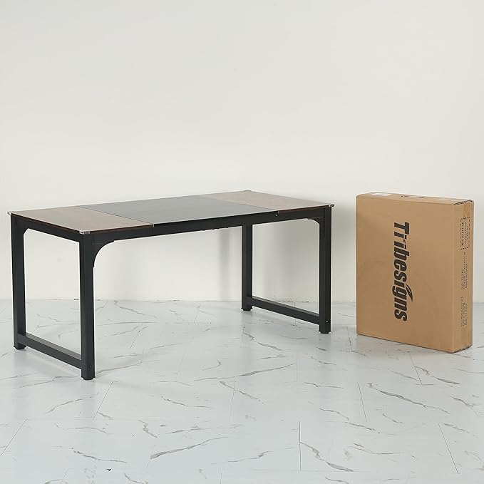 Tribesigns Modern Computer Desk, 63 x 31.5 inch Large Office Desk Computer Table Study Writing Desk Workstation for Home Office, Vintage Black Metal Frame