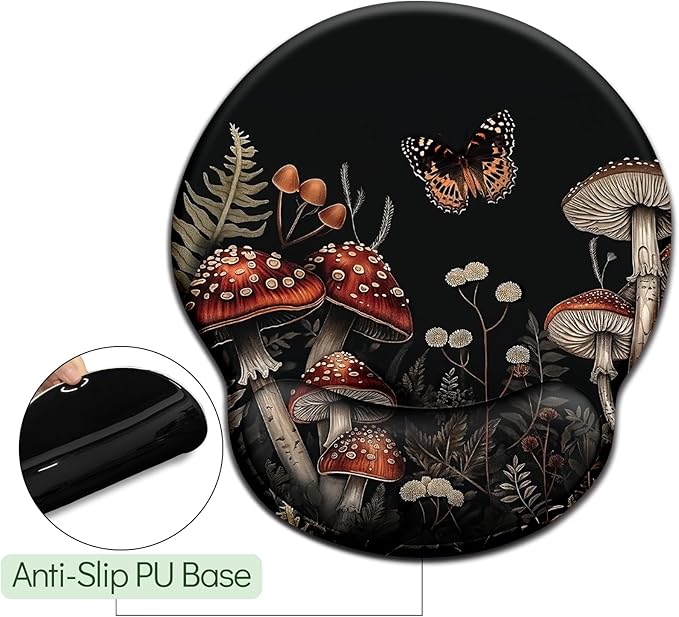 Mushroom Mouse Pad with Wrist Rest, Ergonomic Mouse Pad Wrist Support with Non-Slip Pain Relief PU Base, Funny Gaming Computer Mousepad, Cute Office Supplies Home Desk Accessories Decor