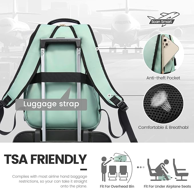 LOVEVOOK Laptop Backpack for Women 17.3 inch,Cute Womens Travel Backpack Purse,Professional Laptop Computer Bag,Waterproof Work Business College Teacher Bags Carry on Backpack with USB Port,Mint Green