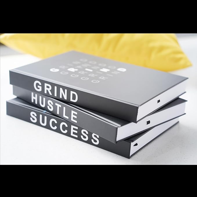 Hardcover Grind Hustle Success Book Decor for Men & Women, Decorative books for Home Decor, Office Decor for Men and Desk Decor for Men, Motivational gift with Black Cover and Blank Pages