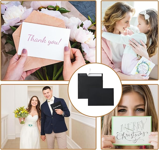 Black Blank Flat Cards and Envelopes 4.25 x 5.5 Heavyweight Single Panel Cardstock and A2 Envelopes Printable Self Seal 20 Packs for DIY Wedding Invitations, Birthday, Thank You Cards