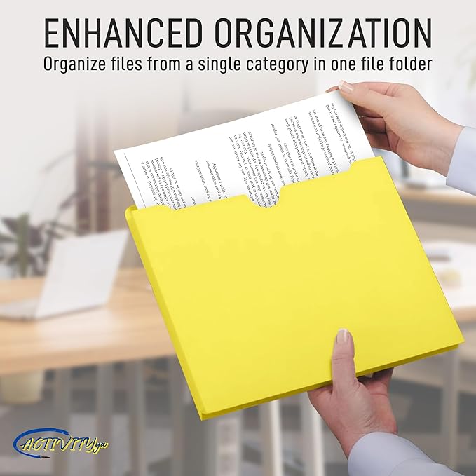 Yellow File Jackets, 1 Inch Expansion, Letter Size, Reinforced Straight-Cut Tab, 6 Pack