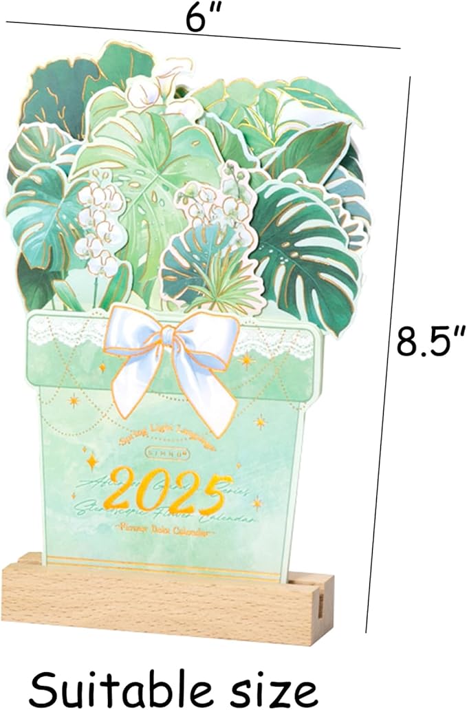 2025 Creative Desk Calendar Unique Flower Basket Shape Memo Notes Planner Calendar 8.5" x 6" - Monstera