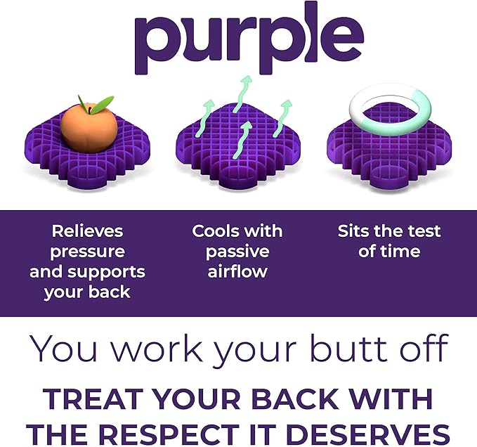 Purple Back Cushion | Pressure Reducing Grid Designed for Ultimate Comfort | Designed for Chairs, Gaming, and Travel | Made in The USA