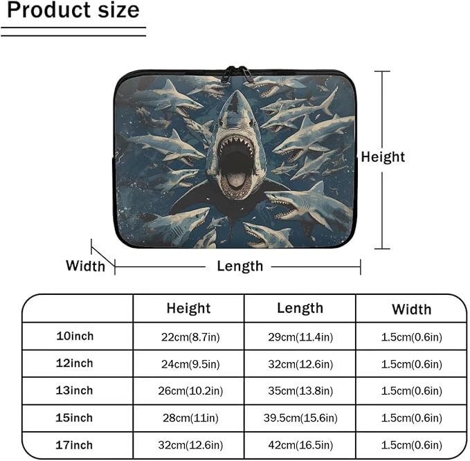 Shark Print Laptop Briefcases for Men Women, Lightweight Laptop Sleeve Case Water Resistant Neoprene Computer Carrying Cover 17 Inch Laptop Carrying Bag