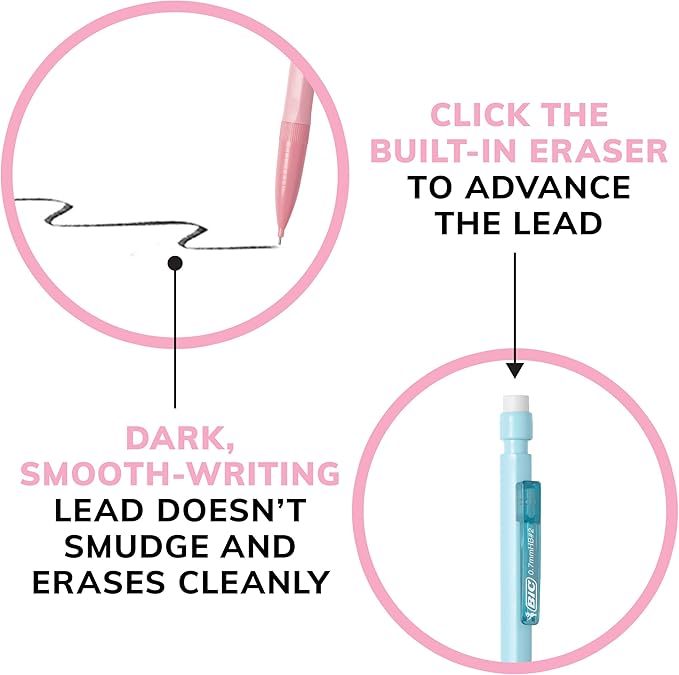 BIC Xtra-Smooth Pastel Mechanical Pencils with Erasers, Medium Point (0.7mm), 40-Count Pack, Bulk Mechanical Pencils for School or Office Supplies