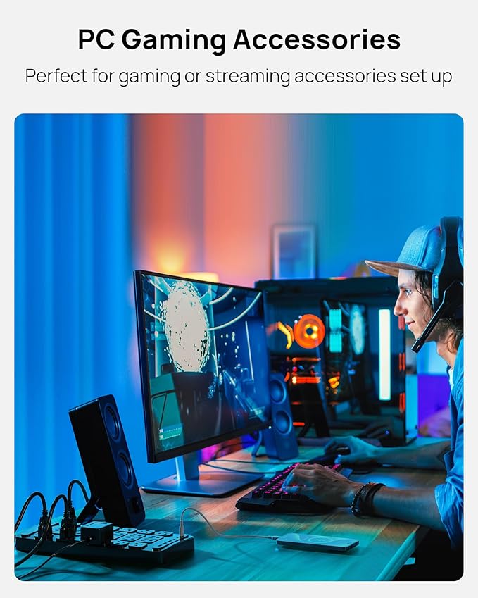 TROND Surge Protector Power Strip, 360° Rotating Flat Plug, 24 AC Outlets, 6 USB Ports Total 37W, 4000 Joules, ETL Listed, 15ft Heavy Duty Extension Cord 1875W for Gaming Dorm Room Essentials Black