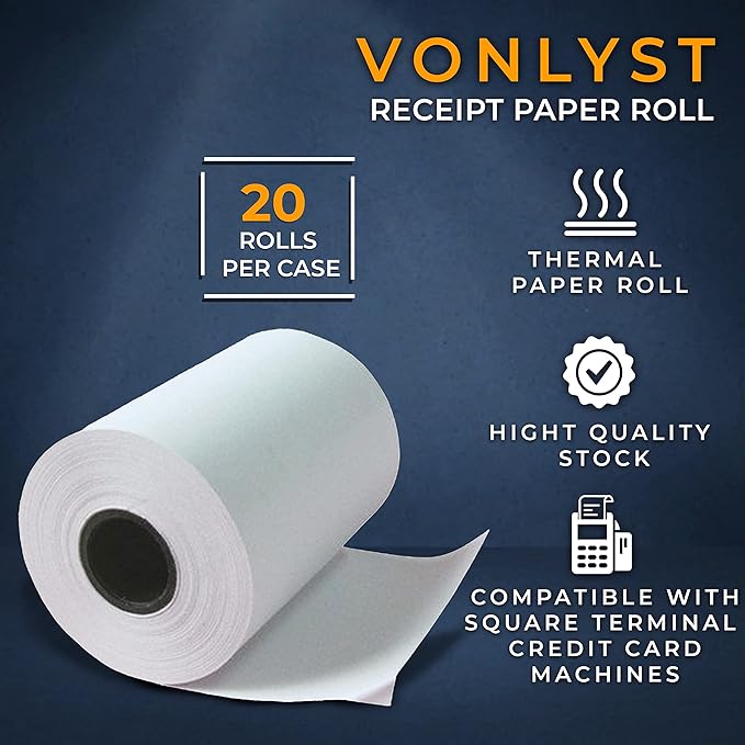 Receipt Paper Roll for Square Terminal Credit Card Machine (20 rolls)