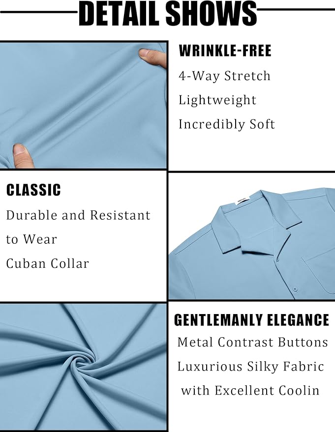 COOFANDY Men's Casual Cuban Guayabera Shirt Short Sleeve Button Down Shirts Summer Beach Shirts Vocation Vintage Shirts