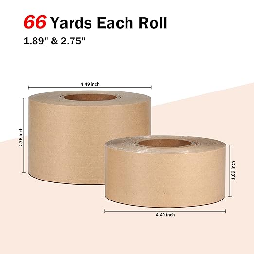 LLPT Kraft Paper Gummed Tape 2.75” x 66 Yards 2 Pack Reinforced Fiberglass Water Activated Kraft Tape Brown Packing Tape Heavy Duty for Mailing Shipping Sealing Boxes (PGB7060R02)