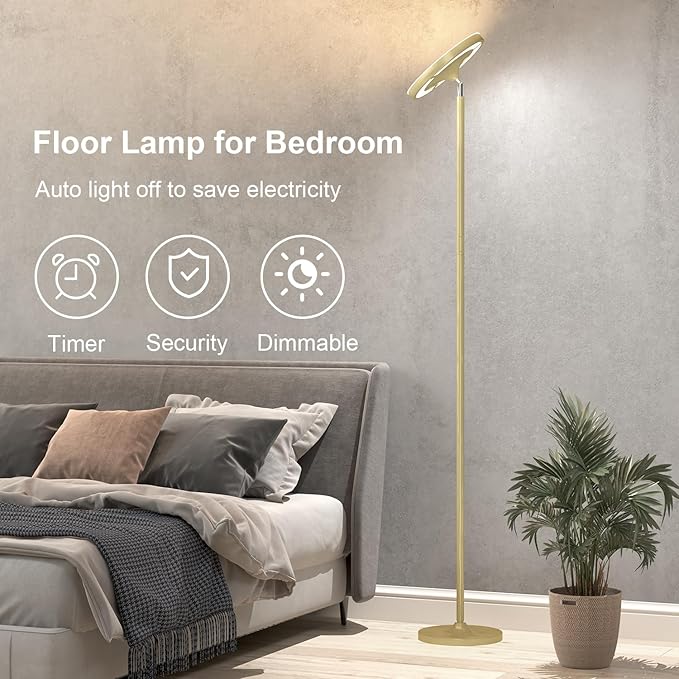 Keepsmile Gold Double Side Lighting LED Floor Lamp with Remote Smart App 36W 2600LM Bright Tall Standing RGB Floor Lamp Angle Multicolor Dimmable Modern Floor Lamps for Living Room Bedroom