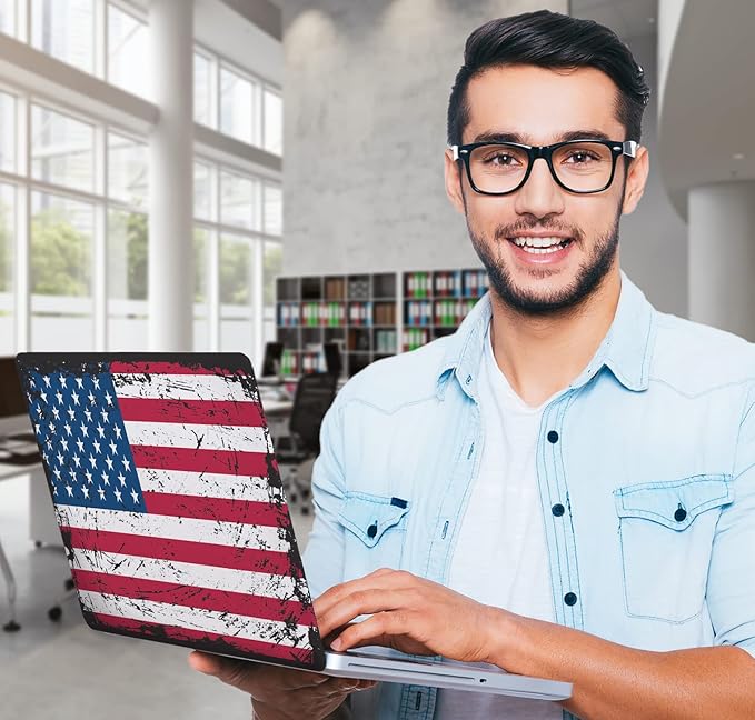 HK Studio Laptop Skin Decal Specific Fit for HP 14" with No Cutting Required, No Bubble, Waterproof, Scratch Resistant, American Flag Design - Including Wide Screen and Full Wrist Pad Skin