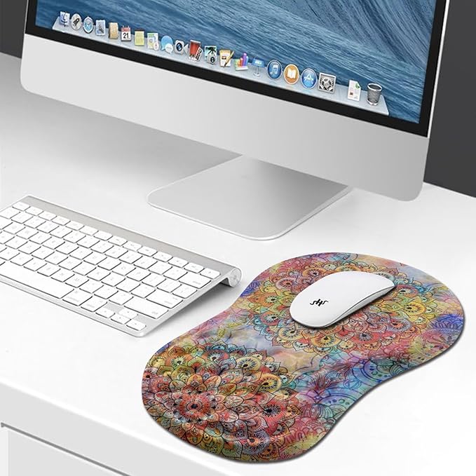 Hokafenle Ergonomic Mouse Pad Wrist Support, Wrist Rest Mousepad for Carpal Tunnel Pain Relief with Integrated Memory Foam Slope Massage Bulge (11.8x7.9 inch,Mandala