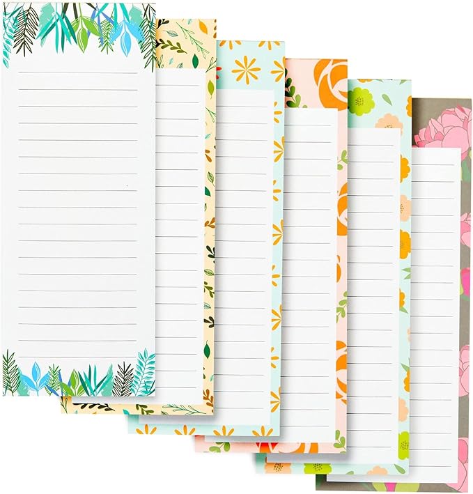 Juvale 6-Pack Magnetic Grocery List Pad for Fridge- Cute Shopping List Paper Note Pads for Refrigerator, To-Do Memos (6 Floral Designs, 60 Sheets Each)