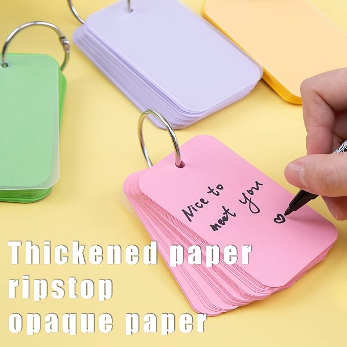 Koogel 250PCS Index Cards with Ring, Colored Study Cards Waterproof Covers 2.2 x 3.5 Inch Blank Notecards Flash Cards for School Learning Memory Office Recipe Game Cards