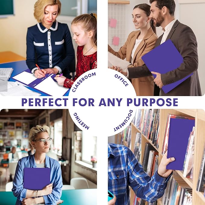 Plastic 2 Pocket Folders with Prongs, 30 Pack, Heavyweight, Letter Size Poly Folders with 3 Metal Prongs Fastener Clips (Purple)