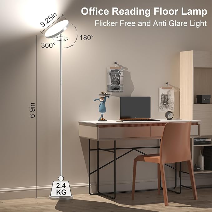 Keepsmile Silver Double Side Lighting LED Floor Lamp with Remote Smart App 36W 2600LM Bright Tall Standing RGB Floor Lamp Angle Multicolor Dimmable Modern Floor Lamps for Living Room Bedroom