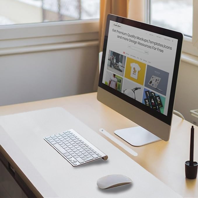 Boutilon Leather Mouse Pad,Extended Desk Pad for Keyboard and Mouse Non-Slip Study Desk Writing Pad Desktop Protector for Home Office Accessories,24"x 14"(S-White)