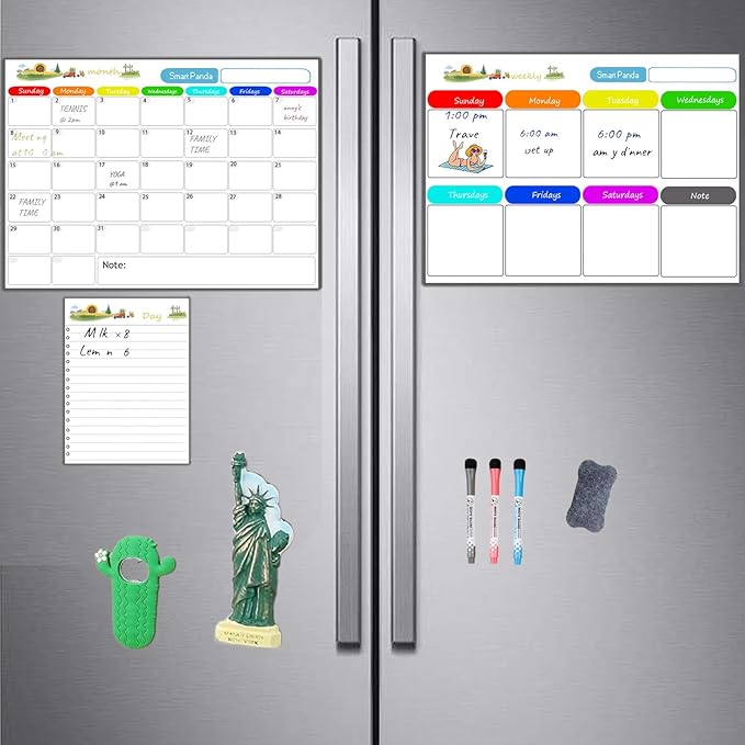 Magnetic Dry Erase Calendar for Refrigerator,Fridge Calendar Magnet Combo - Ideal for Dry Erase, Magnetic Calendar, and Home Decor