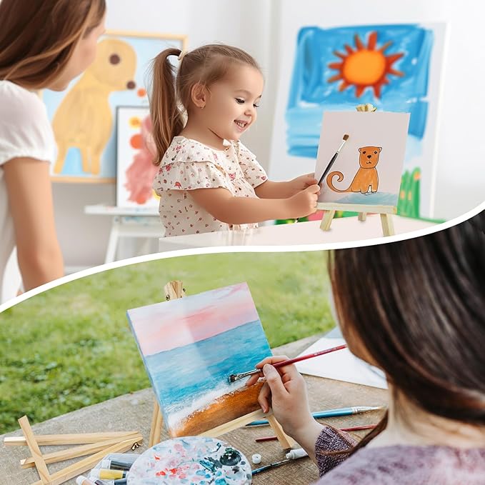 CONDA 6 Pack 9 Inch Wood Easels, Easel Stand for Painting Canvases, Art, and Crafts,Tripod,Painting Party Easel,Kids Student Tabletop Easels for Painting,Portable A-Frame Tripod Tabletop Easel Set