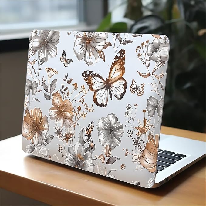 Compatible with MacBook Air 13.3 inch Case 2018-2020 Release A1932 A2179 A2337, Gold Flowers Butterfly Hard Plastic Shell Cover Case