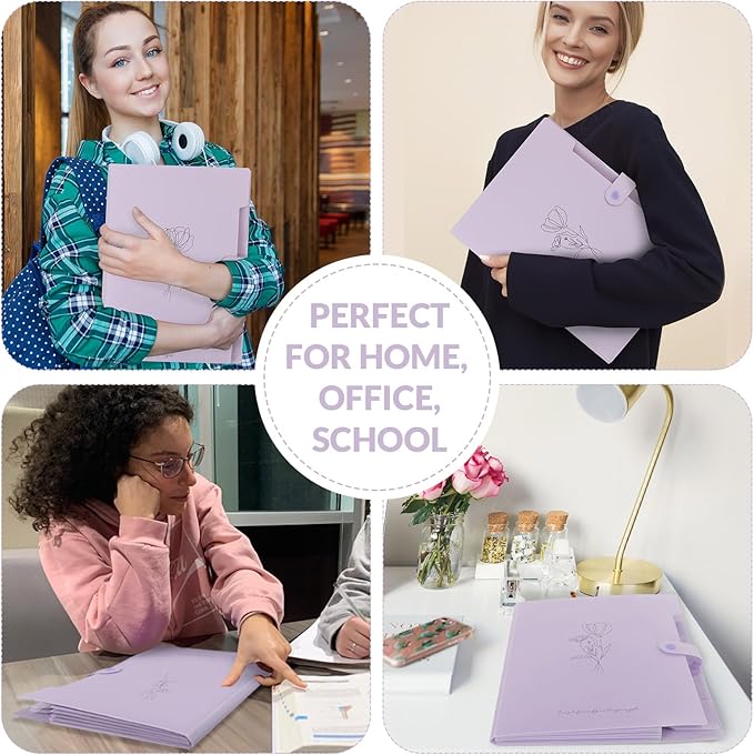 SKYDUE Expanding File Organizer with 5 Pockets, Accordion File Folders with Labels, Portable Document Paper Bill Receipt Organizer, Home College School Office Supplies, Letter Size, Lilac