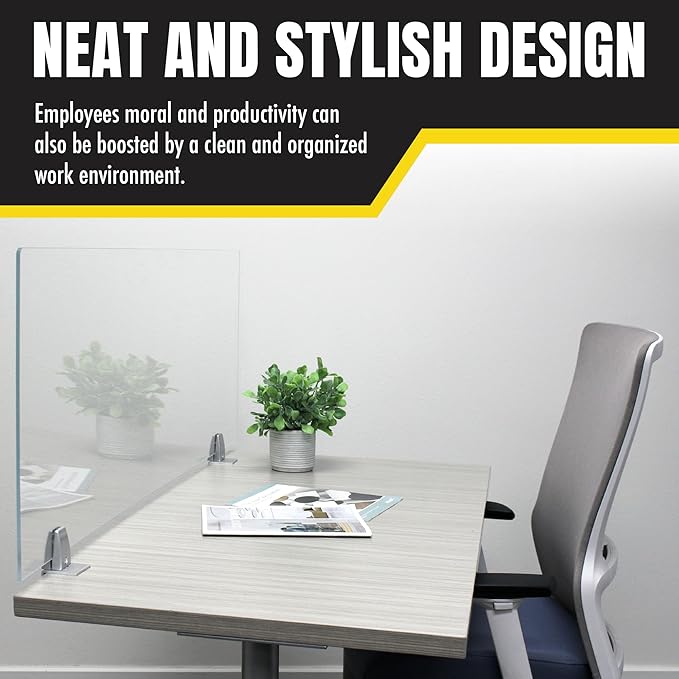 Obex Clear Acrylic Desk Mounted Privacy Panel, 18", Aluminum