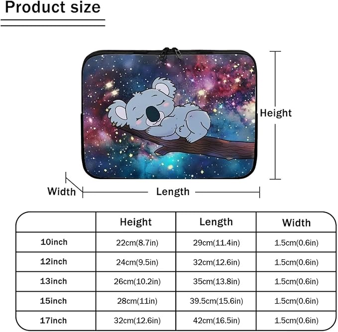 Galaxy Koala Computer Sleeve for Women Girls 13 inch Laptop Sleeve Durable Lap Top Case with Multiple Uses Tablet Bag Kawaii Animal Laptop Carrying Case Briefcase Starry Night