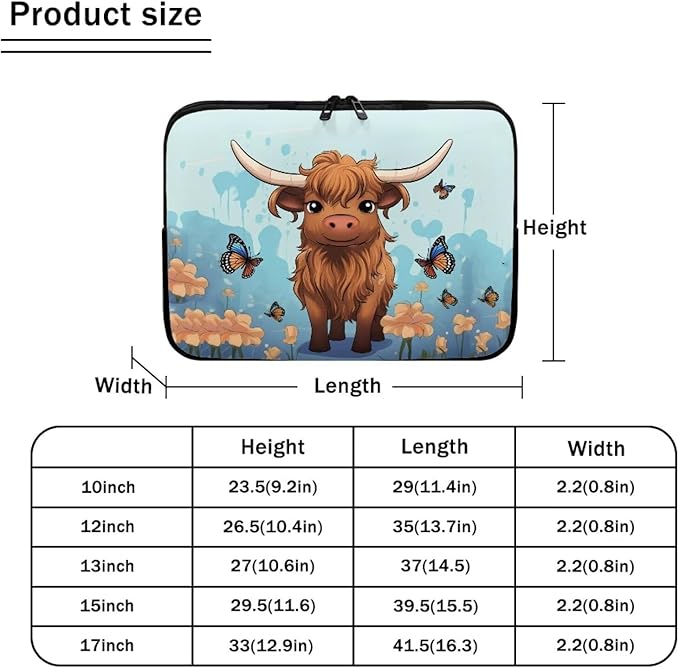 Highland Cattle Laptop Sleeve for Women 17 inch Laptop Protector with Versatile Uses Computer Sleeve Neoprene Lap Top Case Ideal Gifts for Daily Use School Travel Tablet Bag Butterfly Blue
