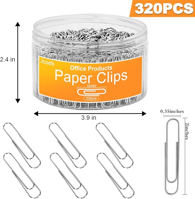 Jumbo Paper Clips,Large Paper Clips,320 Pcs Paper Clip Large for Paperwork Ideal for Home, School and Office Supplies.