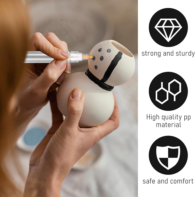 KALIONE Acrylic Paint Markers, 6 Empty Paint Markers, 3 Pcs 3mm and 3 Pcs 6.5mm White Paint Pens Empty Acrylic Marker, Empty Paint Markers for Painting, Rock Painting, Glass, Graffiti Paper Drawing