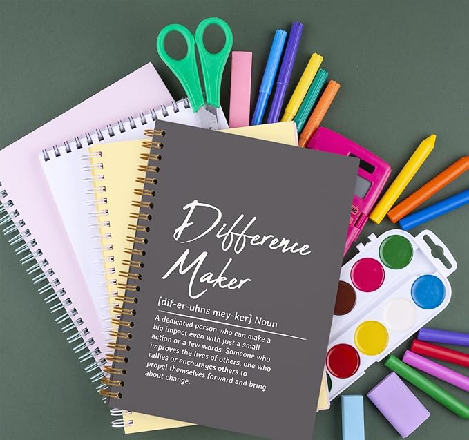 OXW Difference Maker Appreciation Gift, Meeting Notebook for Work, Thank You Gifts for Leader Mentor Manager Boss, Office Supplies Social Worker Notebook, Gray Hardcover Spiral Notebook 5.5 x 8.3
