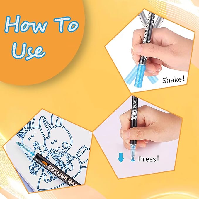 Double Line Outline Markers 36 Colors Super Squiggles Glitter Markers Self Outline Metallic Markers, Shimmer Markers Doodle Drawing Pens for Christmas Greeting Card, Birthday Gift, DIY Art Crafts