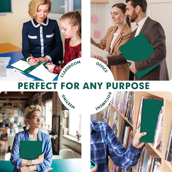 Plastic 2 Pocket Folders with Prongs, 30 Pack, Heavyweight, Letter Size Poly Folders with 3 Metal Prongs Fastener Clips (Green)