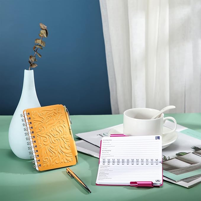 Zonon 2 Pcs Mini Password Book with Alphabetical Tabs Metal Password Keeper Book Portable Organizer Elegant Mandala Pattern Notebook with Pen, Spiral Bound for Information(Purple, Orange)