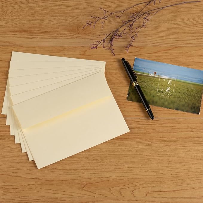 Wishop 100 Pack Cream A7 Envelopes Self-Adhesive 5x7 Envelopes for Invitations, 5x7 Greeting Cards (Cream, 5.24 x 7.21 Inches)