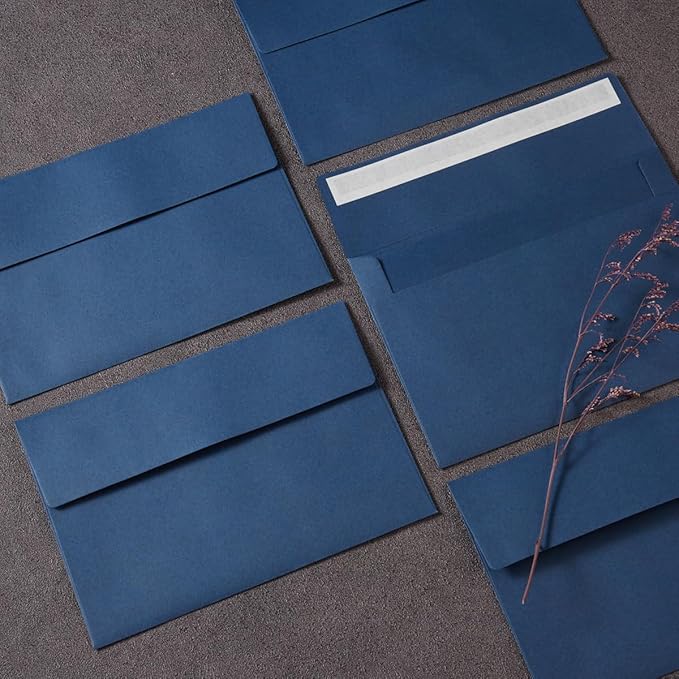 Wishop 50 Pack Self-Adhesive Envelopes with Fold Cards for Wedding Invitations, Greeting Cards, Baby Shower, Letter Mailing (Navy Blue, 5x7)