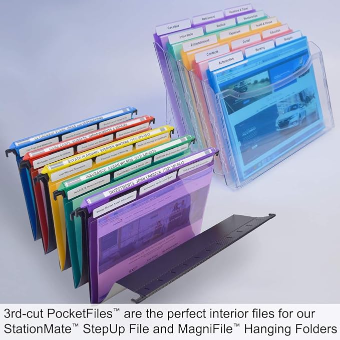 Ultimate Office PocketFile Clear Poly Document Folder Project Pockets, 3rd-Cut, Letter Size, in 6 Assorted Colors, Set of 36