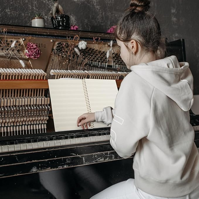 MAXCURY Blank Sheet Music Composition Manuscript Staff Paper Art Music Notebook Black 100 Pages 26x19cm (FunnyEmojis/White)