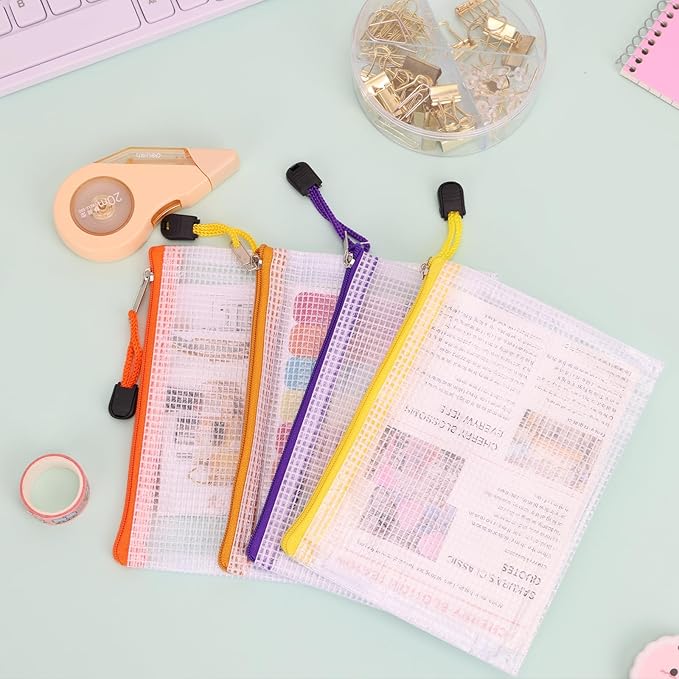 EOOUT 14pcs Mesh Zipper Pouch, A6 Size Zipper Bags, 6.5 x 4.7 Inches in 14 Colors for Travel Storage and Office Supplies Storage