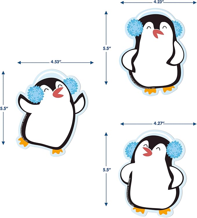 Eureka Penguins Paper Cut-Out Classroom Decorations for Teachers, 36 Pieces