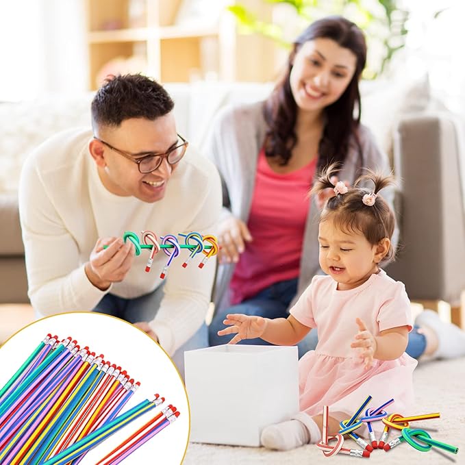 40 Pcs 7 Inch Flexible Pencils,Soft Novelty Pencil,Multi Colored Striped Soft Pencil with Eraser for Kids Gift