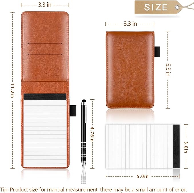 Xhwykzz 7 Pcs Small Pocket Notepad Holder Set, Pocket Notebook with pen for offices, schools, restaurants (Brown)