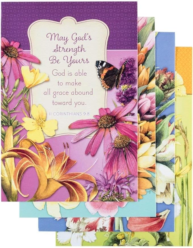 DaySpring - Nature's Blessing - Marjolein Bastin - Get Well - 4 Design Assortment With Scriptute - 12 Get Well Boxed Cards & Envelopes (18583)