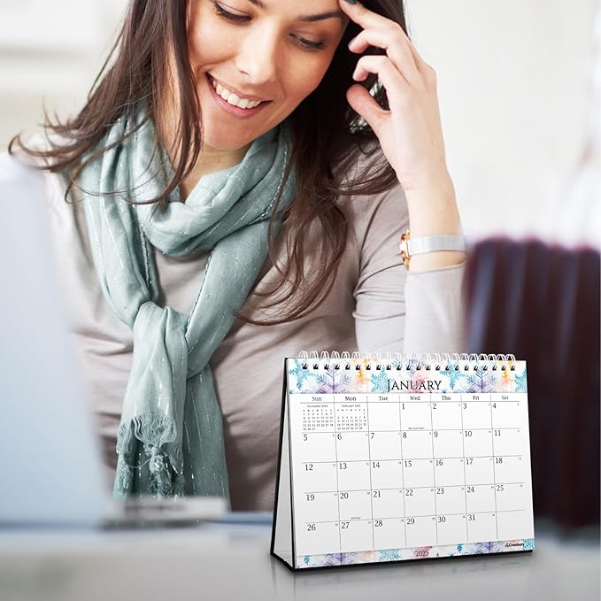 CRANBURY Small Desk Calendar 2025, 8x6" (Seasons) Standing Flip Desktop Calendar with Cheerful Seasonal Monthly Designs, 2025 Yearly Desk Top Calendar