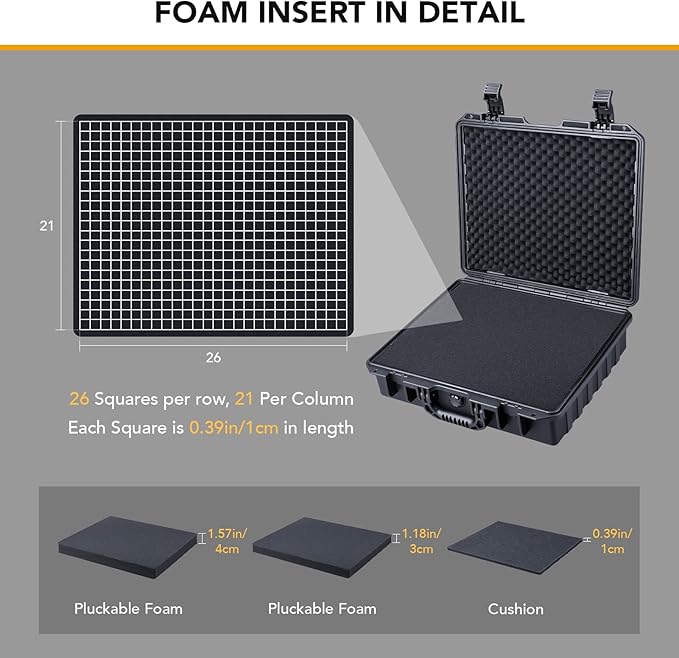 Lykus HC-4010 Waterproof Hard Case with Customizable Foam, Interior Size 16x13.2x4.6 in, Suitable for laptop, electronics, and more items