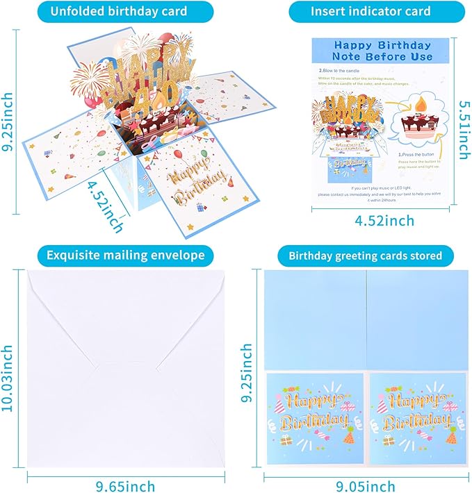 Tnvee 40TH Birthday Cards with Lights & Music & Candle, 3D Large Pop Up Happy Birthday Cards for Women Man Greeting Cards Decorations for 40 Years Old Mom Dad Wife Husband Friend