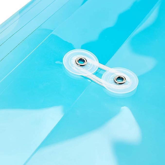 Plastic Legal Size Envelopes with String Tie Closure, 1-1/4" Expansion, Side Load, Clear File Folders Poly Project Paper Documents Puzzle Organizer for Office School Home (Blue -12P)